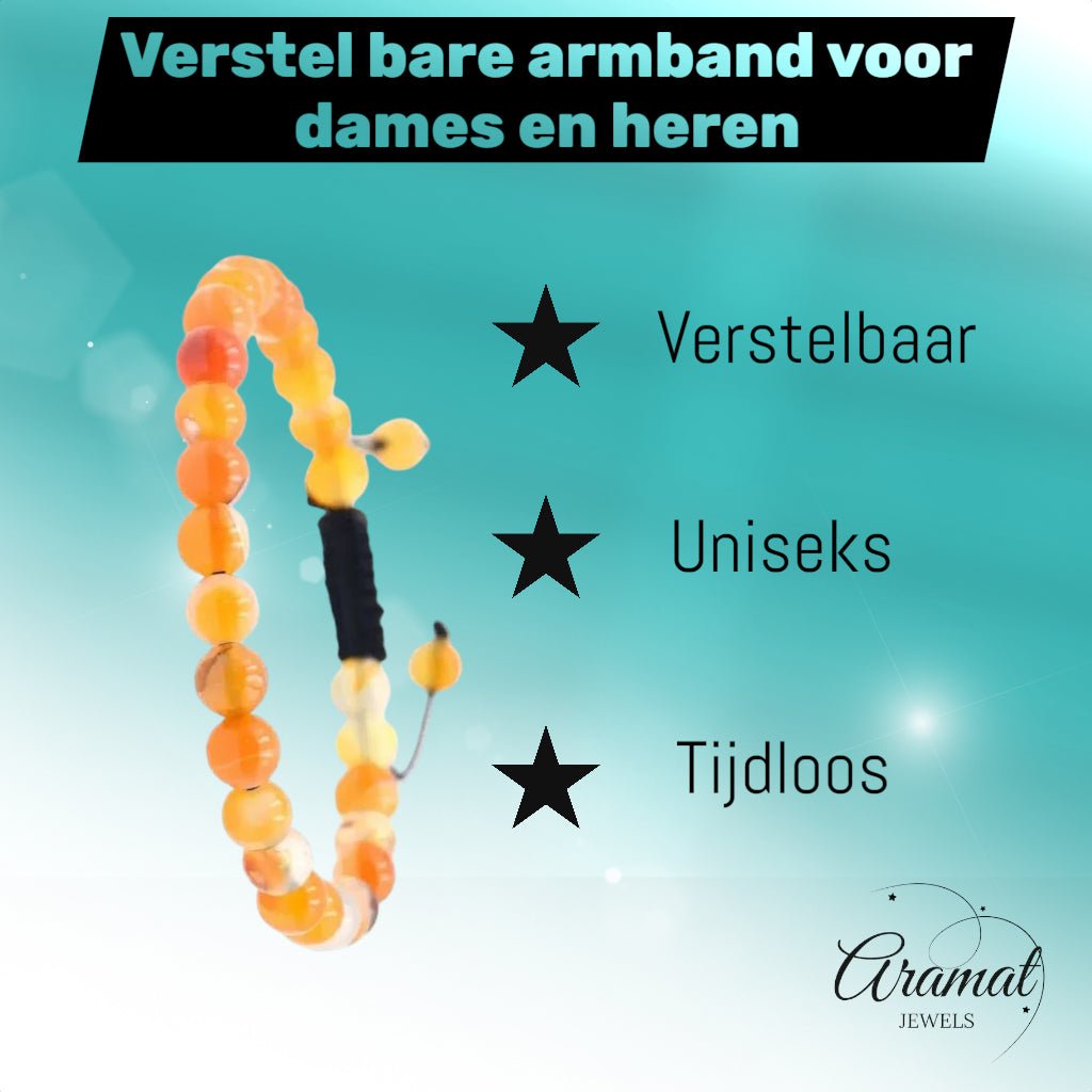 Verstelbare Armband Oranje Gestreept Agaat - Aramat Jewels - Armbanden - cadeautip