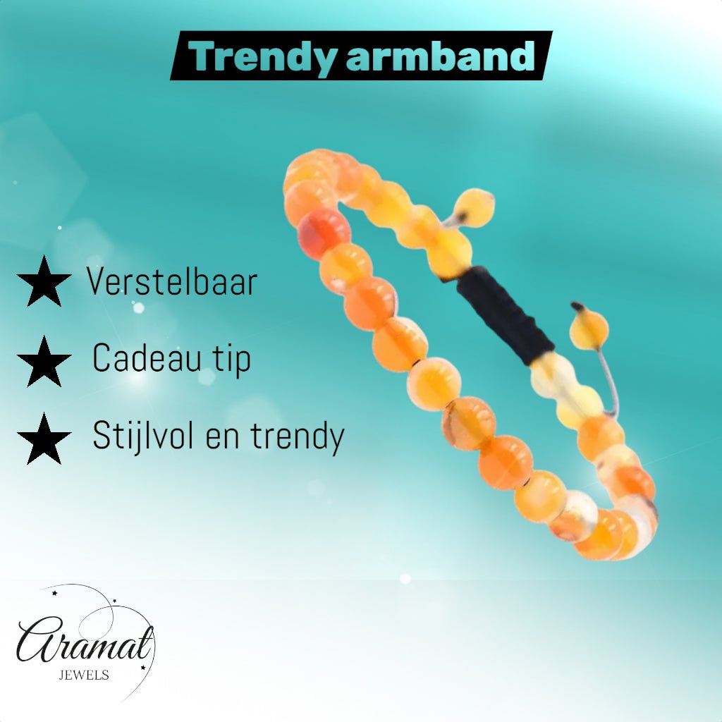 Verstelbare Armband Oranje Gestreept Agaat - Aramat Jewels - Armbanden - cadeautip