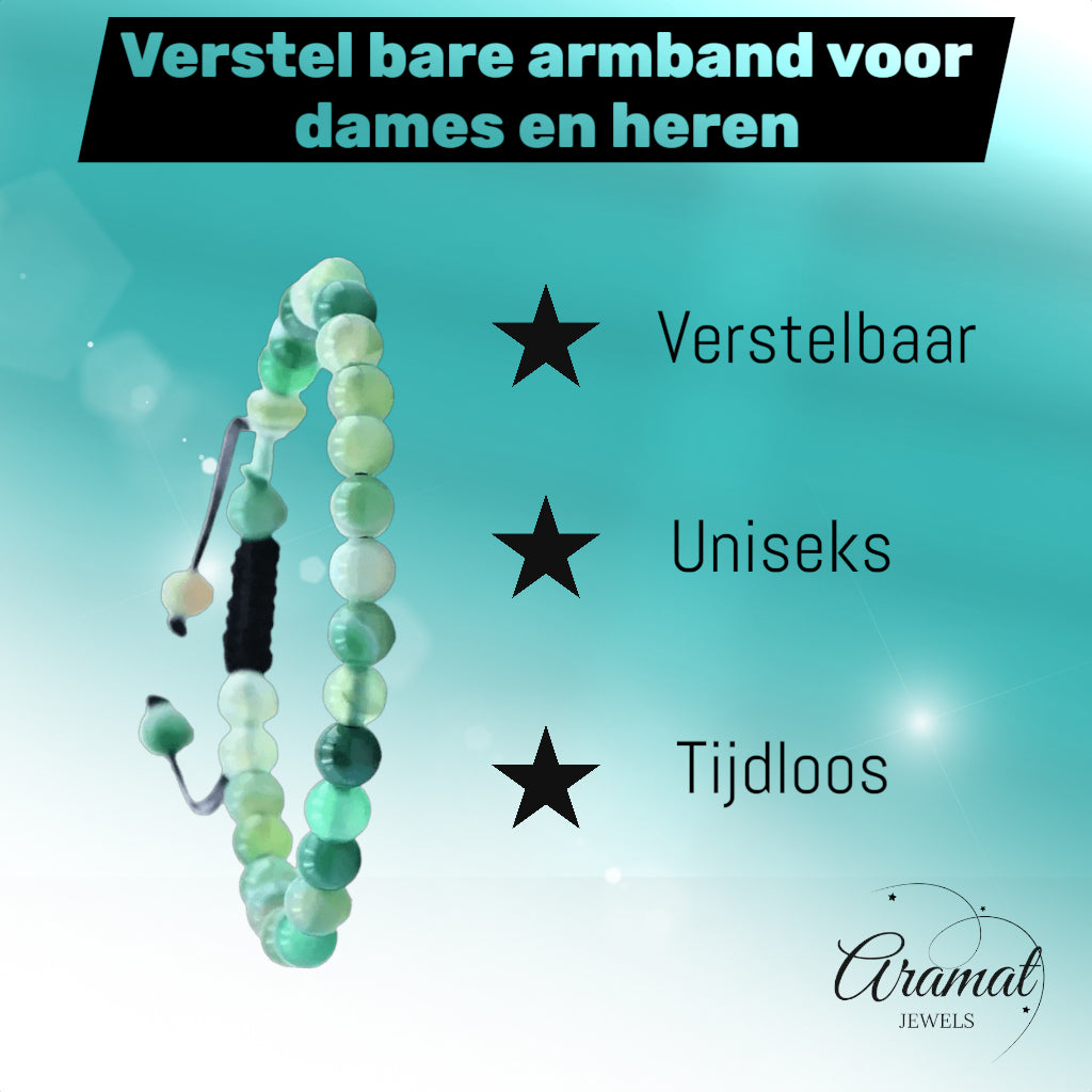 Verstelbare Groene Streepagaat Armband