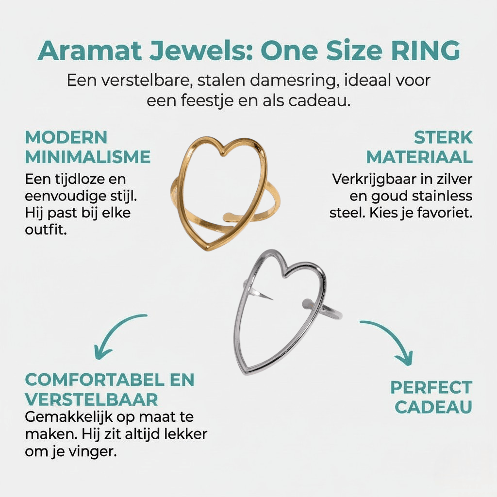 Verstelbare Ring met Groot Open Hart 26mm - Stainless Steel - Aramat Jewels - Ringen - cadeautip