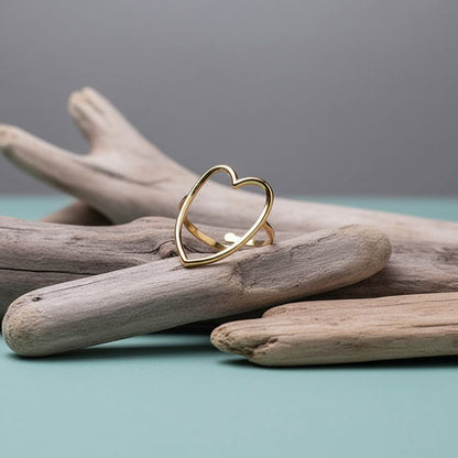 Verstelbare Ring met Groot Open Hart 26mm - Stainless Steel - Aramat Jewels - Ringen - cadeautip