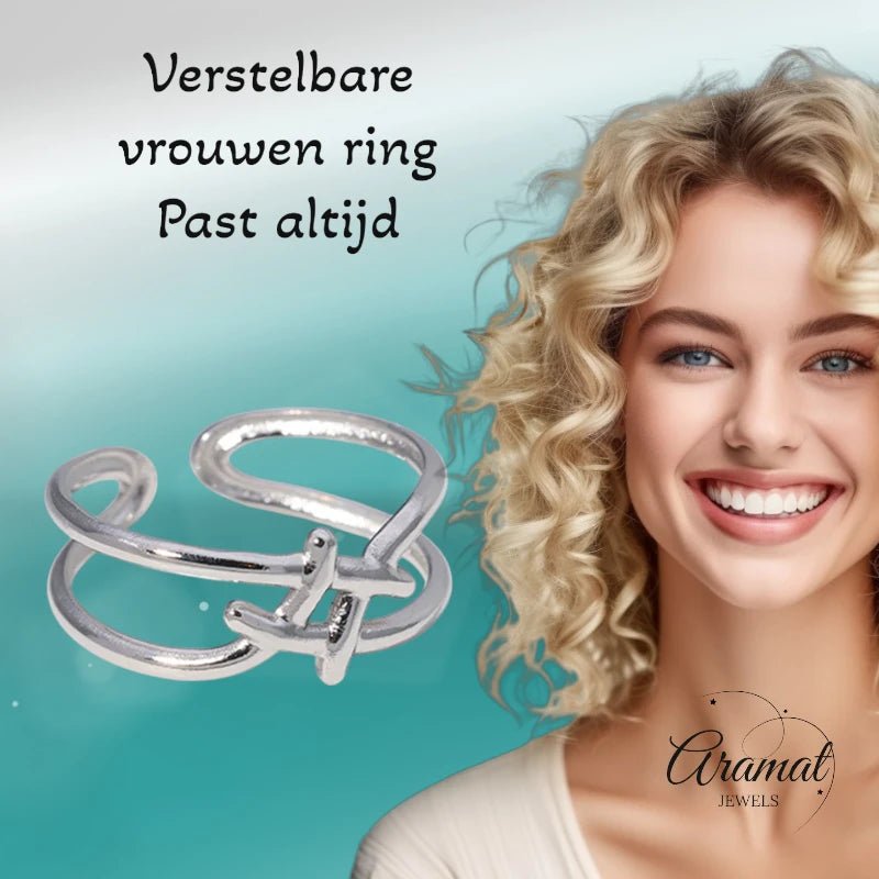 Verstelbare Ring - Vierkant met Lijnen - One Size - ring243 - 161801 - Ringen kopen