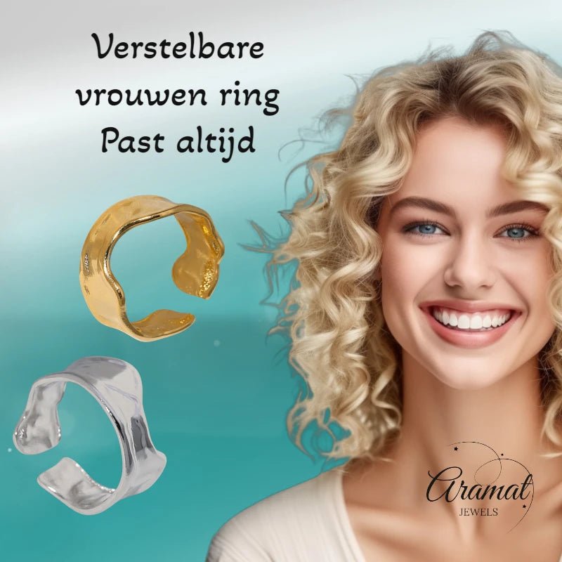 Verstelbare RVS Damesring met Getrommeld Design - 11mm breed - Aramat Jewels - Ringen - cadeautip