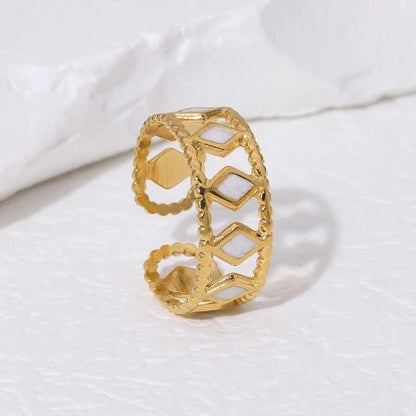 Verstelbare RVS Ring Emaille Ruitjes - Goud met Wit of Zwart - Aramat Jewels - Ringen - cadeautip