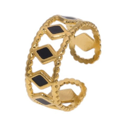 Verstelbare RVS Ring Emaille Ruitjes - Goud met Wit of Zwart - Aramat Jewels - Ringen - cadeautip
