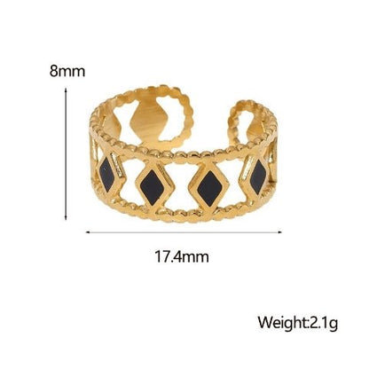 Verstelbare RVS Ring Emaille Ruitjes - Goud met Wit of Zwart - Aramat Jewels - Ringen - cadeautip