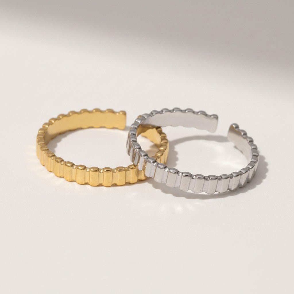 Verstelbare RVS Ring met Blokjes Motief - 3mm Breed - Aramat Jewels - Ringen - cadeautip