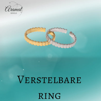 Verstelbare RVS Ring met Blokjes Motief - 3mm Breed - Aramat Jewels - Ringen - cadeautip