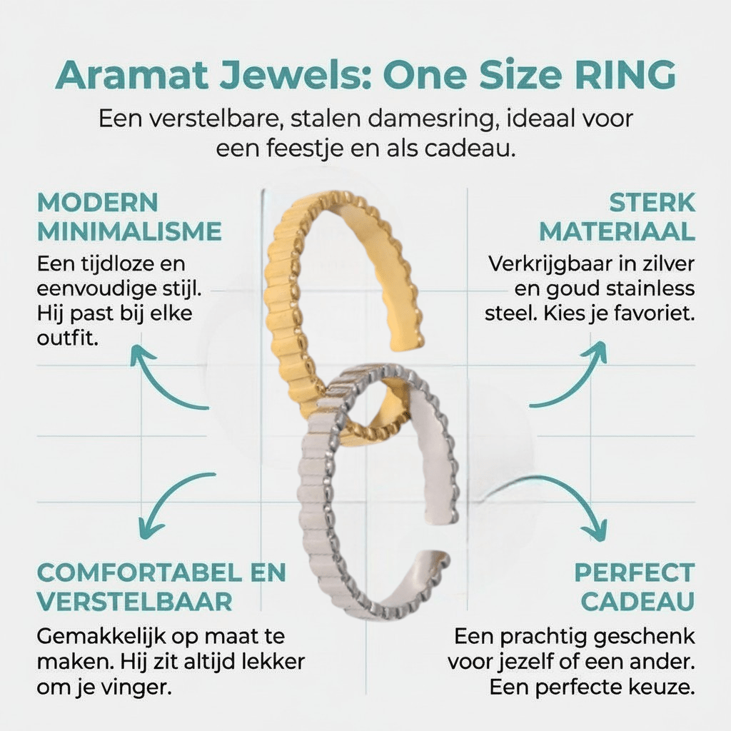 Verstelbare RVS Ring met Blokjes Motief - 3mm Breed - Aramat Jewels - Ringen - cadeautip