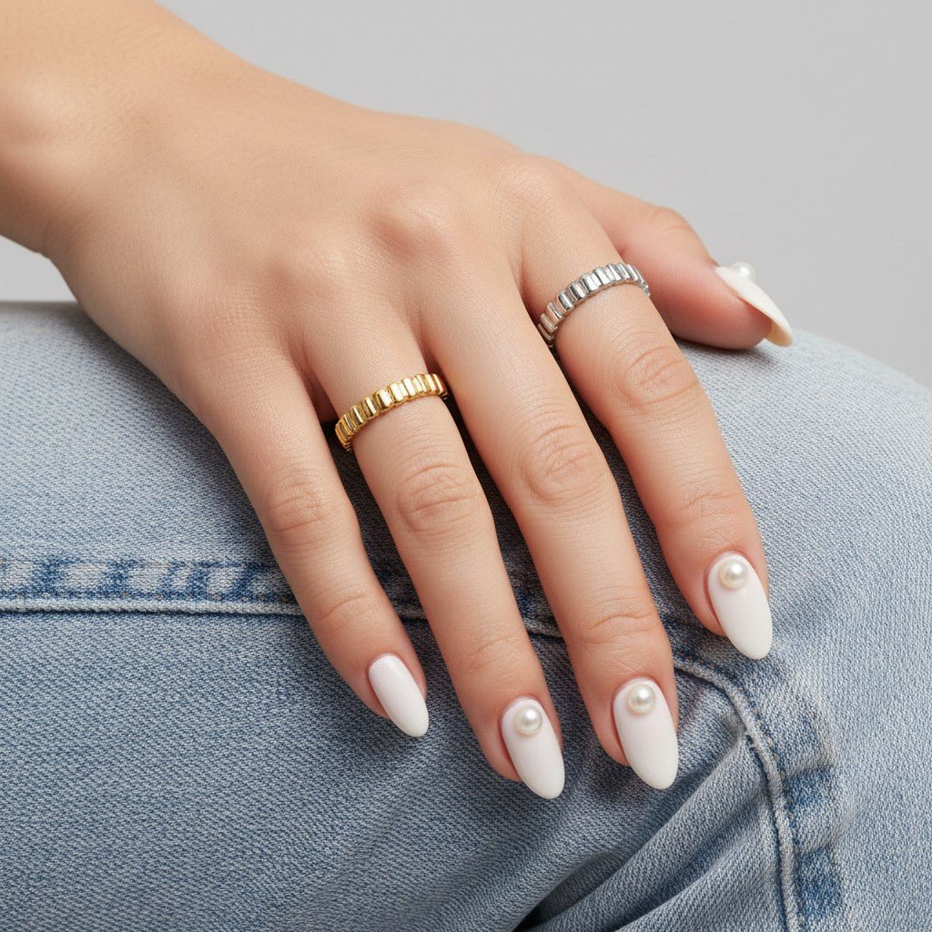 Verstelbare RVS Ring met Blokjes Motief - 3mm Breed - Aramat Jewels - Ringen - cadeautip