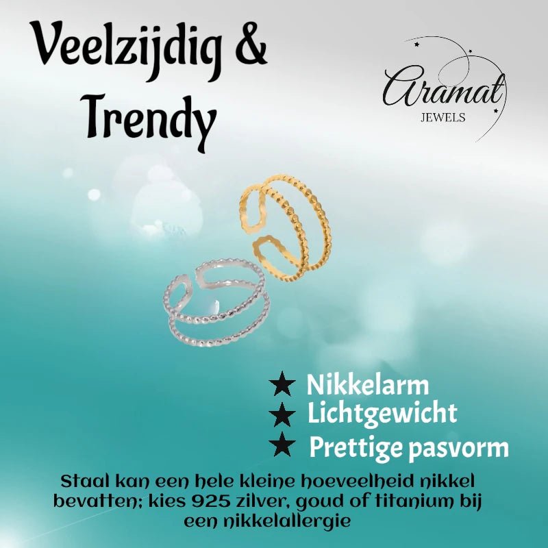 Verstelbare RVS Ring met Dubbele Bolletjeslijn (7 mm) - Aramat Jewels - Ringen - cadeautip