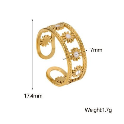 Verstelbare RVS Ring met Emaille Bloemen - Goudkleur (7 mm) - Aramat Jewels - Ringen - cadeautip