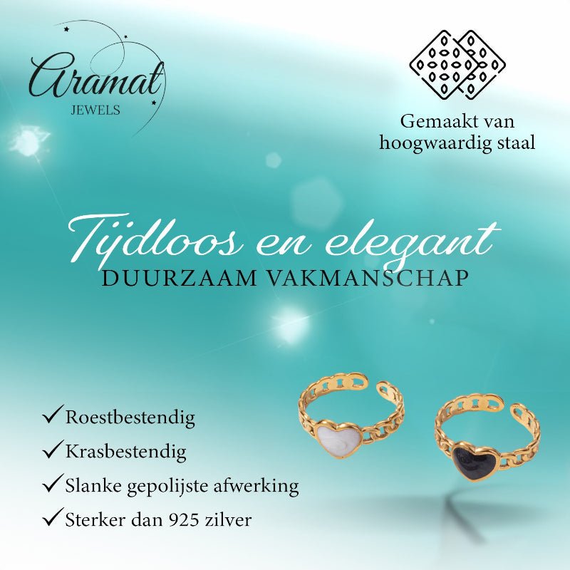Verstelbare RVS Ring met Emaille Hartje - Goudkleur (8 mm) - Aramat Jewels - Ringen - cadeautip