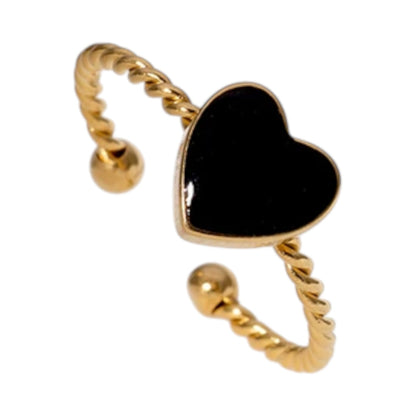 Verstelbare RVS Ring met Emaille Hartje - Goudkleur (8,5 mm) - Aramat Jewels - Ringen - cadeautip