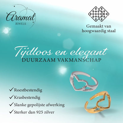 Verstelbare RVS Ring met Open Hartje (11 mm) - Aramat Jewels - Ringen - cadeautip