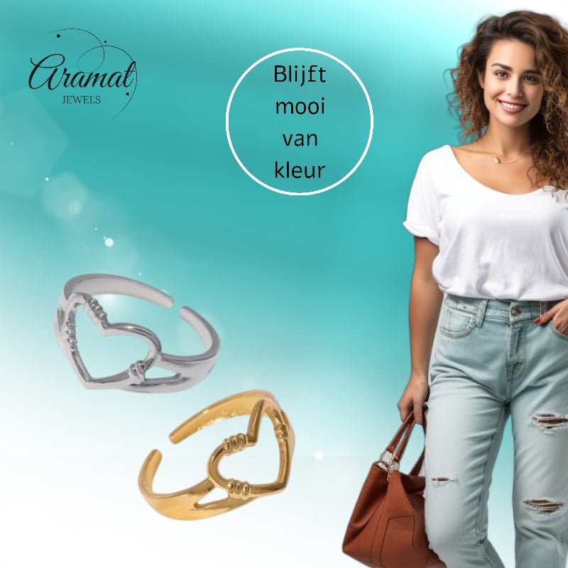 Verstelbare RVS Ring met Open Hartje (11 mm) - Aramat Jewels - Ringen - cadeautip