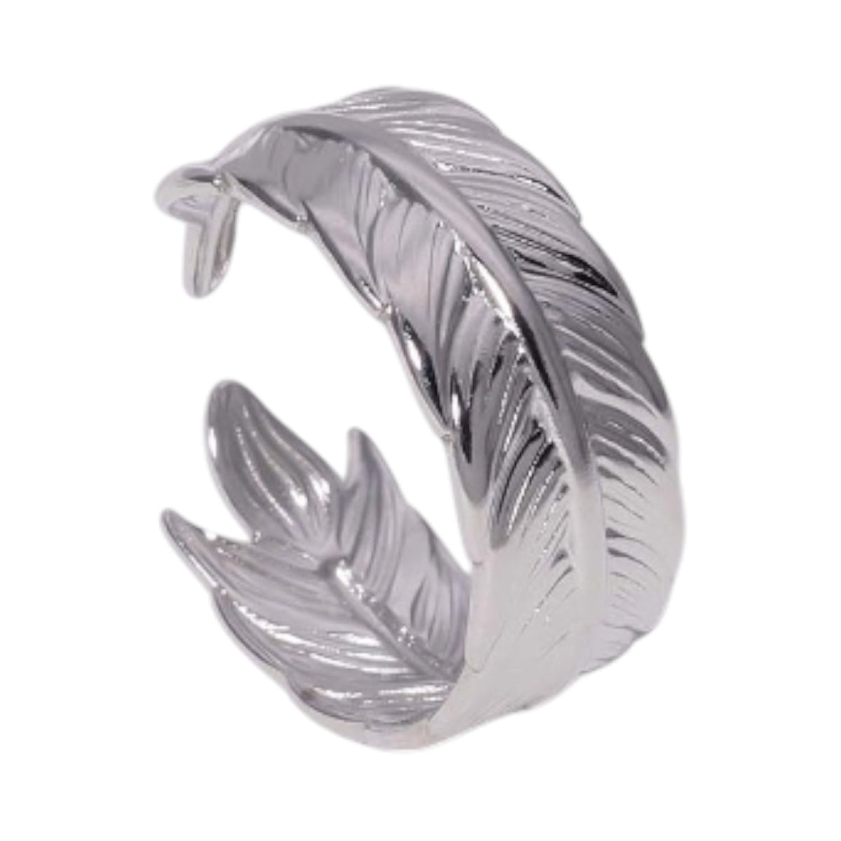 Verstelbare RVS Ring met Veertje Motief - Goudkleur of Zilver (8 mm) - Aramat Jewels - Ringen - cadeautip