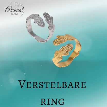 Verstelbare RVS Ring met Verfijnd Veer - Ontwerp (17 mm) - Aramat Jewels - Ringen - cadeautip