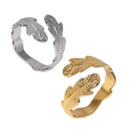 Verstelbare RVS Ring met Verfijnd Veer - Ontwerp (17 mm) - Aramat Jewels - Ringen - cadeautip