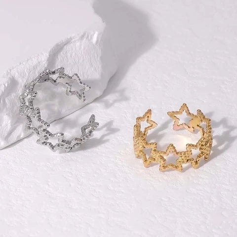 Verstelbare Sterren Ring van RVS met Bolletjes Motief (9 mm) - Aramat Jewels - Ringen - cadeautip
