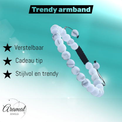Verstelbare Wit Howliet Armband natuursteen - Aramat Jewels - Armbanden - cadeautip