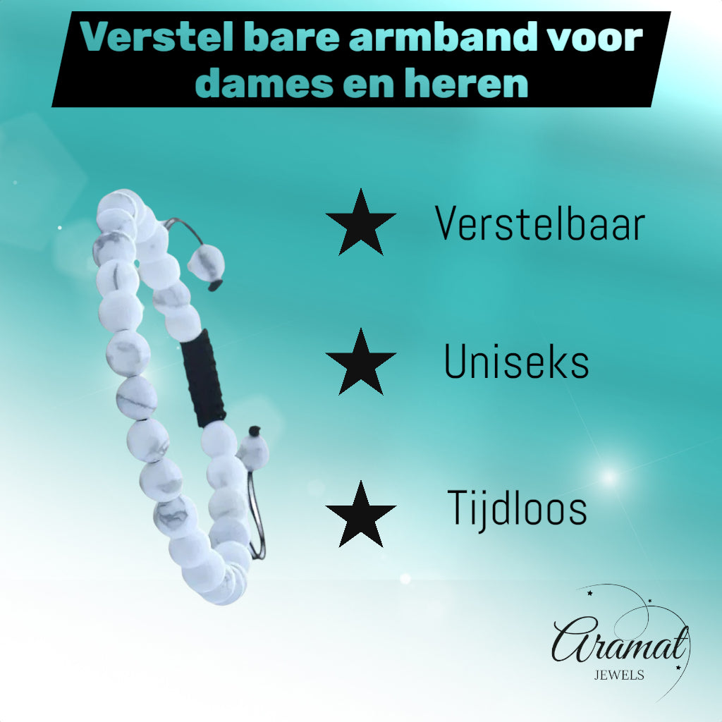 Verstelbare Wit Howliet Armband natuursteen