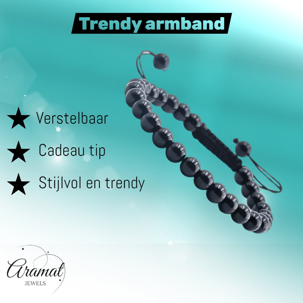 Verstelbare Zwarte Onyx Armband natuursteen - Aramat Jewels - Armbanden - cadeautip
