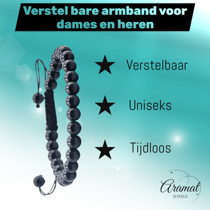 Verstelbare Zwarte Onyx Armband natuursteen - Aramat Jewels - Armbanden - cadeautip