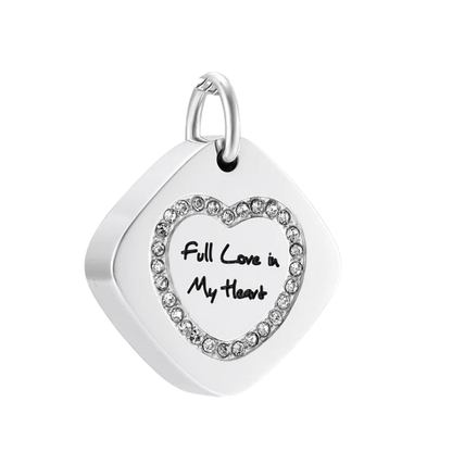 Vierkante ashanger staal met hartzirkonia 30x23mm - Aramat Jewels - Gedenkhangers - cadeautip