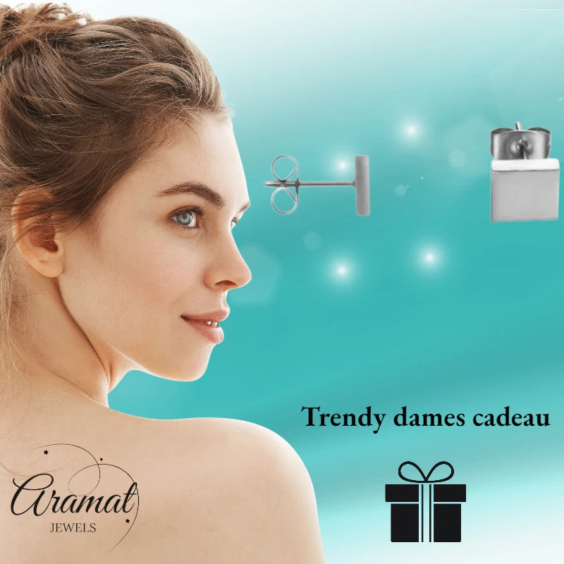 Oorstekers – Staal Vierkant Zilverkleurig (7mm)