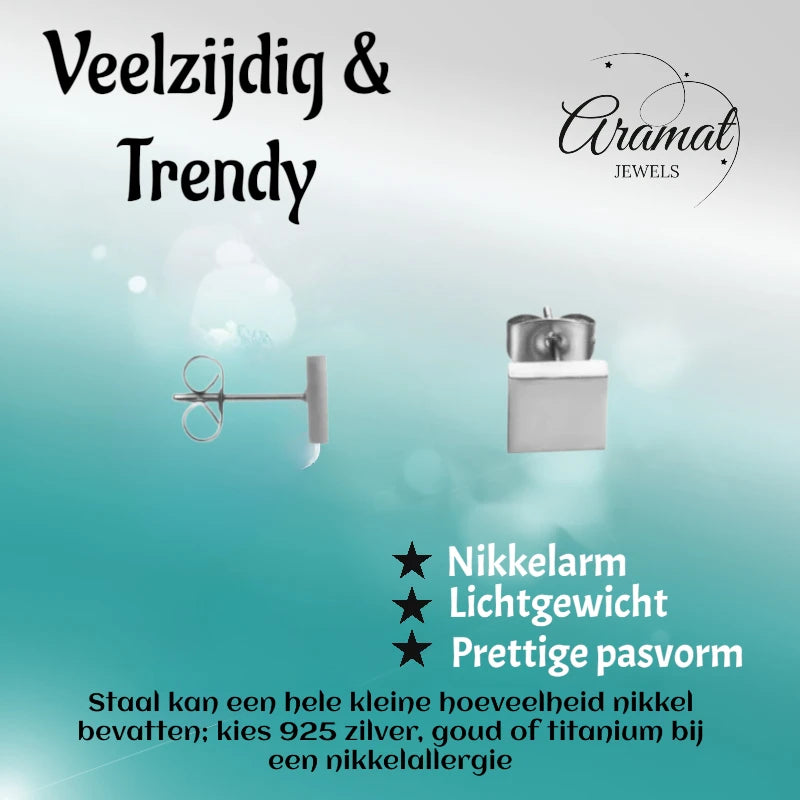 Oorstekers – Staal Vierkant Zilverkleurig (7mm)