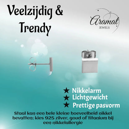 Oorstekers – Staal Vierkant Zilverkleurig (7mm)