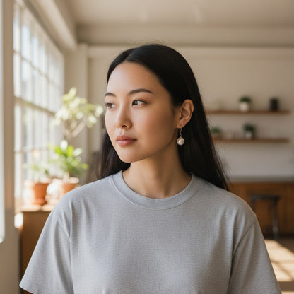 Oorhangers – RVS met Ronde Witte Parel (27mm)