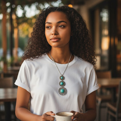 Boho Halsketting met Gemarmerde Turquoise Stenen