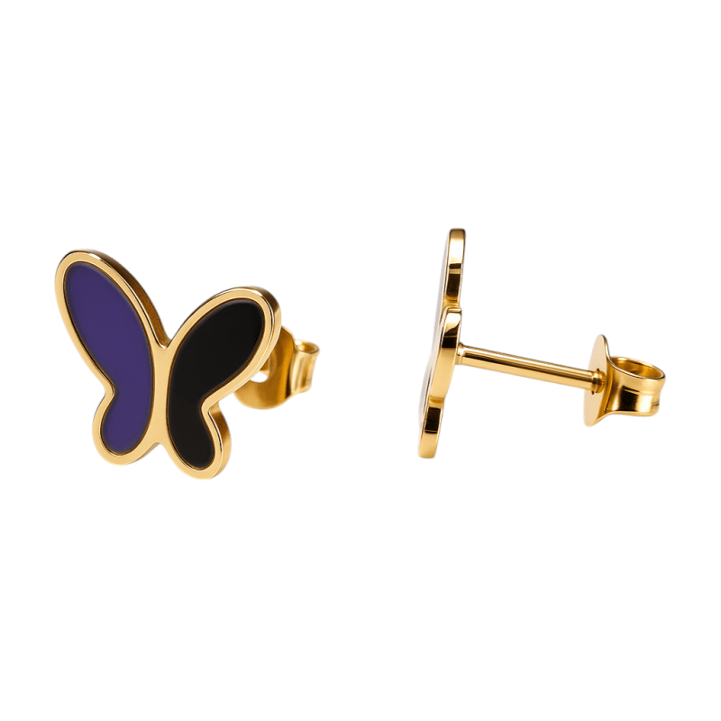 Vlinder oorbellen met zwart & paars emaille - oor6073 - Oorbellen kopen# - 9mm - alles - cadeau
