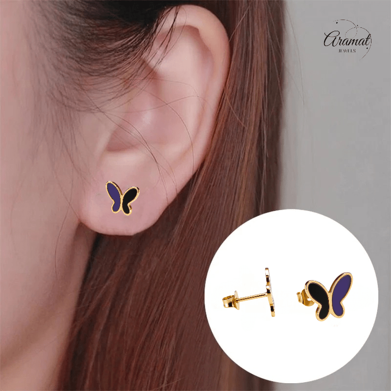 Vlinder oorbellen met zwart & paars emaille - oor6073 - Oorbellen kopen# - 9mm - alles - cadeau