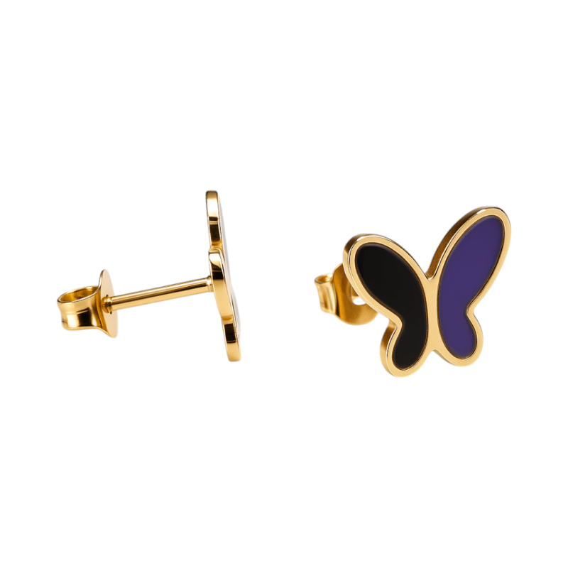 Vlinder oorbellen met zwart & paars emaille - oor6073 - Oorbellen kopen# - 9mm - alles - cadeau