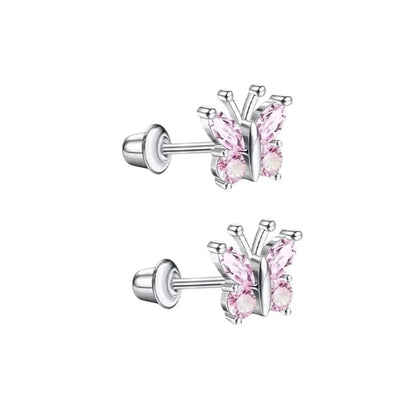 Vlinder Oorbellen RVS - Roze Zirkonia 8mm - schroefsluiting - oor6277 - 72446 - Oorbellen kopen# - 8mm - alles - cadeau