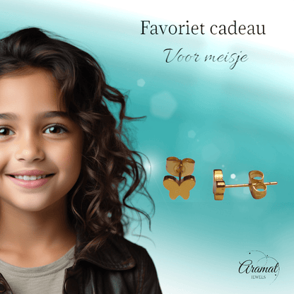 Vlinder oorstekers goudkleur 7x5mm – RVS - Aramat Jewels - Oorbellen - cadeautip