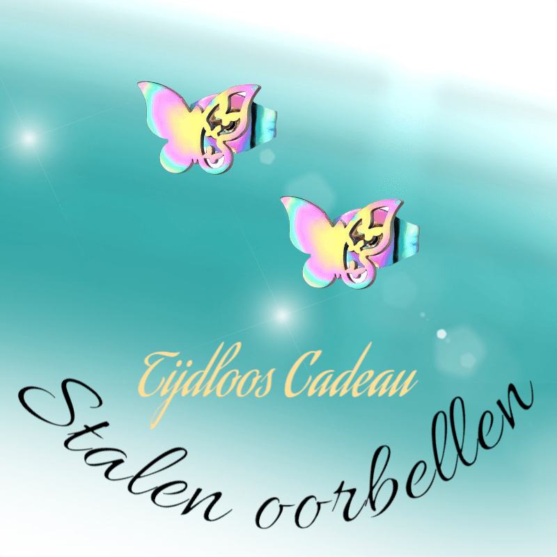 Vlinder oorstekers multikleur – 8x10mm uniek design - Aramat Jewels - Oorbellen - cadeautip