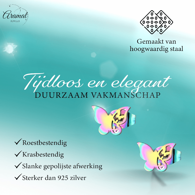 Vlinder oorstekers multikleur – 8x10mm uniek design - Aramat Jewels - Oorbellen - cadeautip