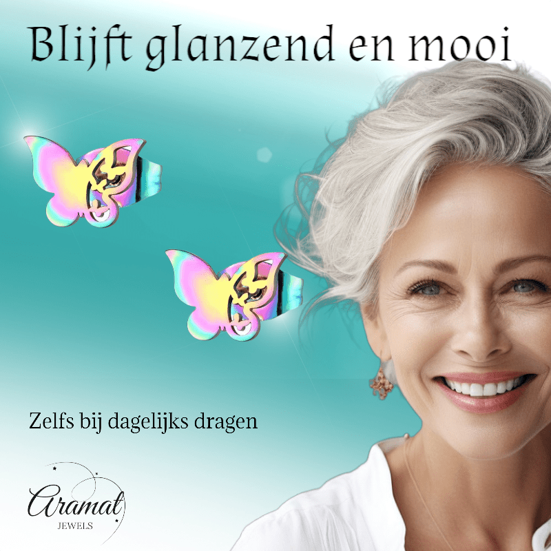 Vlinder oorstekers multikleur – 8x10mm uniek design - Aramat Jewels - Oorbellen - cadeautip