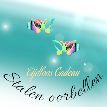 Vlinder oorstekers multikleur staal – 6x10mm open - Aramat Jewels - Oorbellen - cadeautip