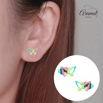 Vlinder oorstekers multikleur staal – 6x10mm open - Aramat Jewels - Oorbellen - cadeautip