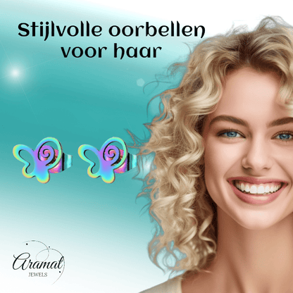 Vlinder oorstekers multikleur staal – 9mm open - Aramat Jewels - Oorbellen - cadeautip