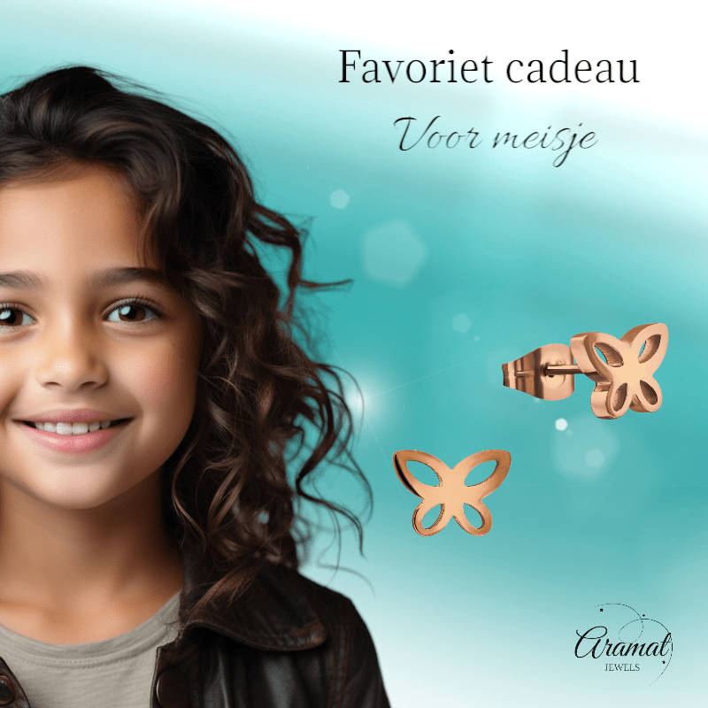 Vlinder oorstekers rosegoud – 7x9mm open design - Aramat Jewels - Oorbellen - cadeautip