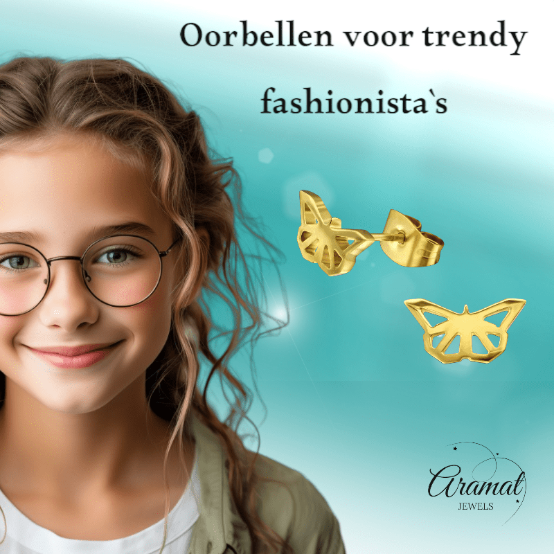 Vlinder oorstekers RVS goudkleur – 5x10mm - Aramat Jewels - Oorbellen - cadeautip