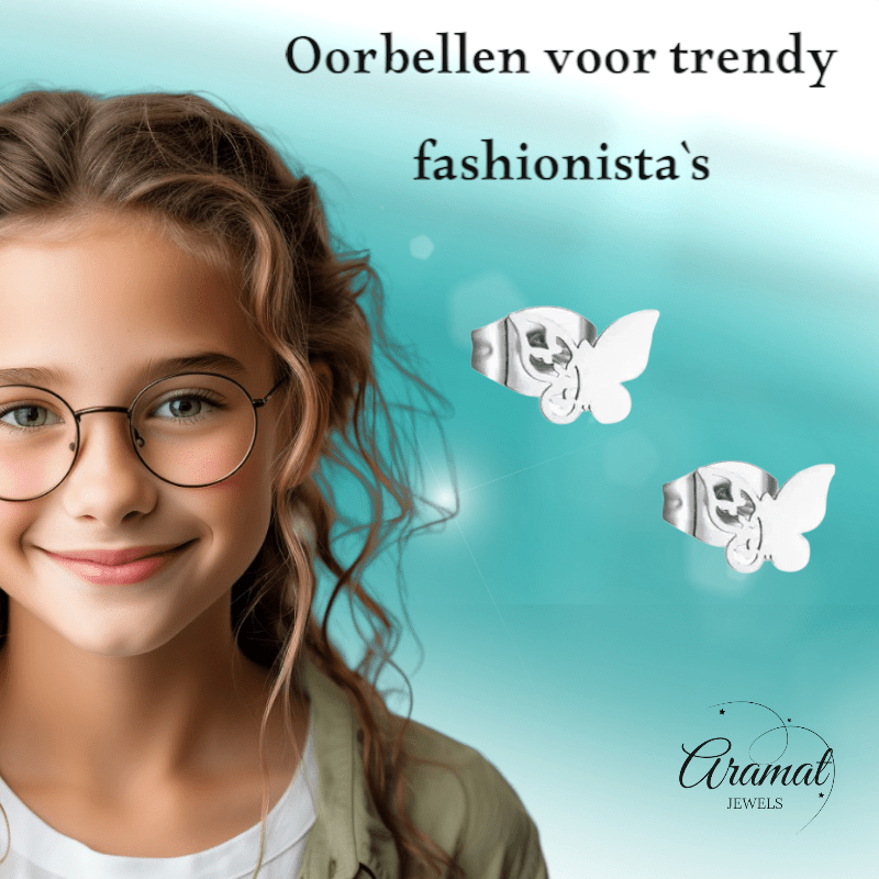 Vlinder oorstekers staal – 3 vlinders - zilverkleurig - Aramat Jewels - Oorbellen - cadeautip