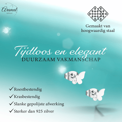 Vlinder oorstekers staal – 3 vlinders - zilverkleurig - Aramat Jewels - Oorbellen - cadeautip