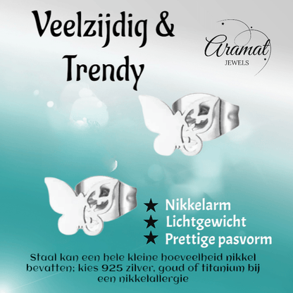 Vlinder oorstekers staal – 3 vlinders - zilverkleurig - Aramat Jewels - Oorbellen - cadeautip